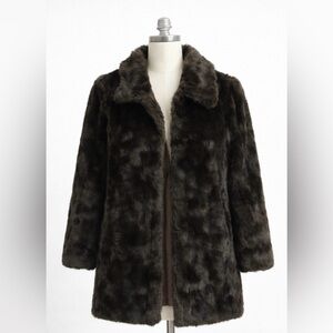 Fen-Nelli Elegant Faux Fur Coat Brown Vintage Winter Jacket Size 15/16